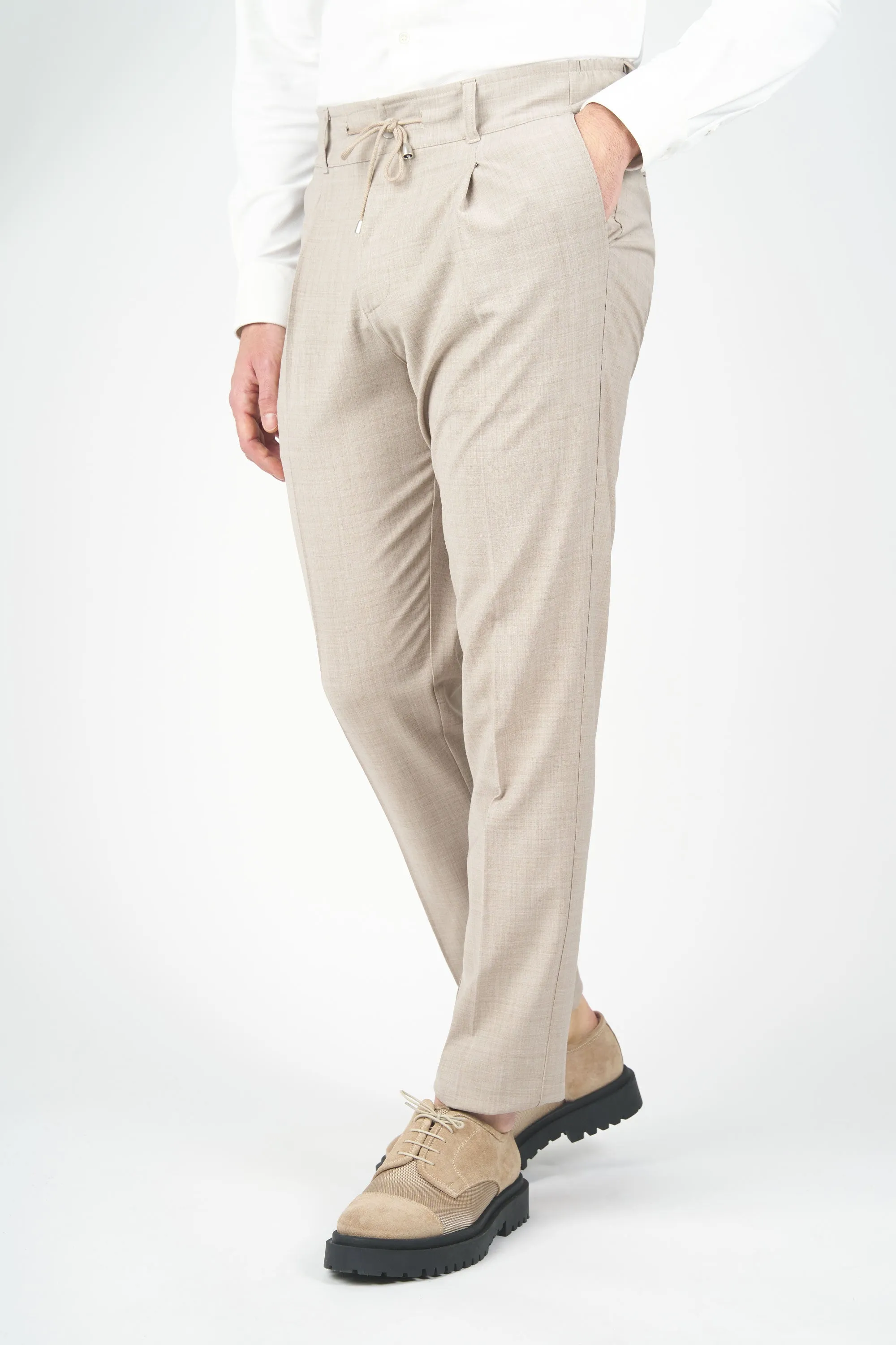 Bi-Stretch Wool Drawstring Trousers