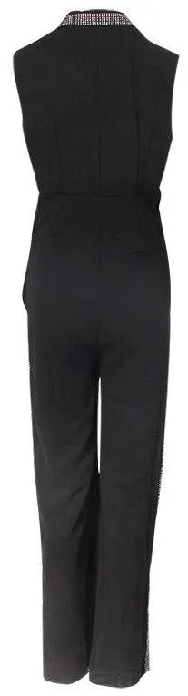 Black Double-Breasted Crystal-Embellished Jumpsuit