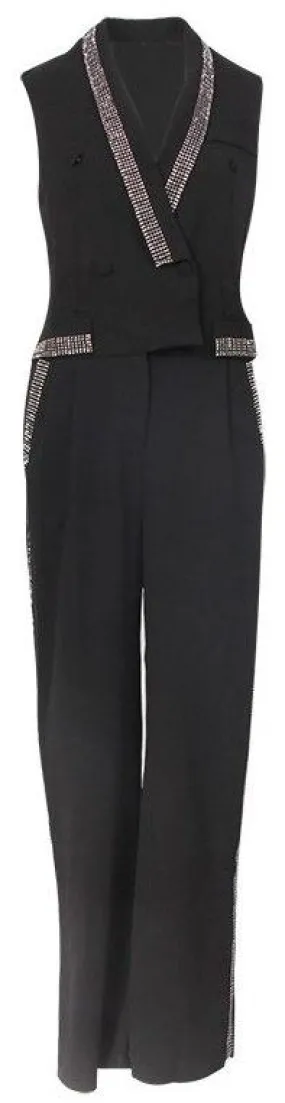 Black Double-Breasted Crystal-Embellished Jumpsuit