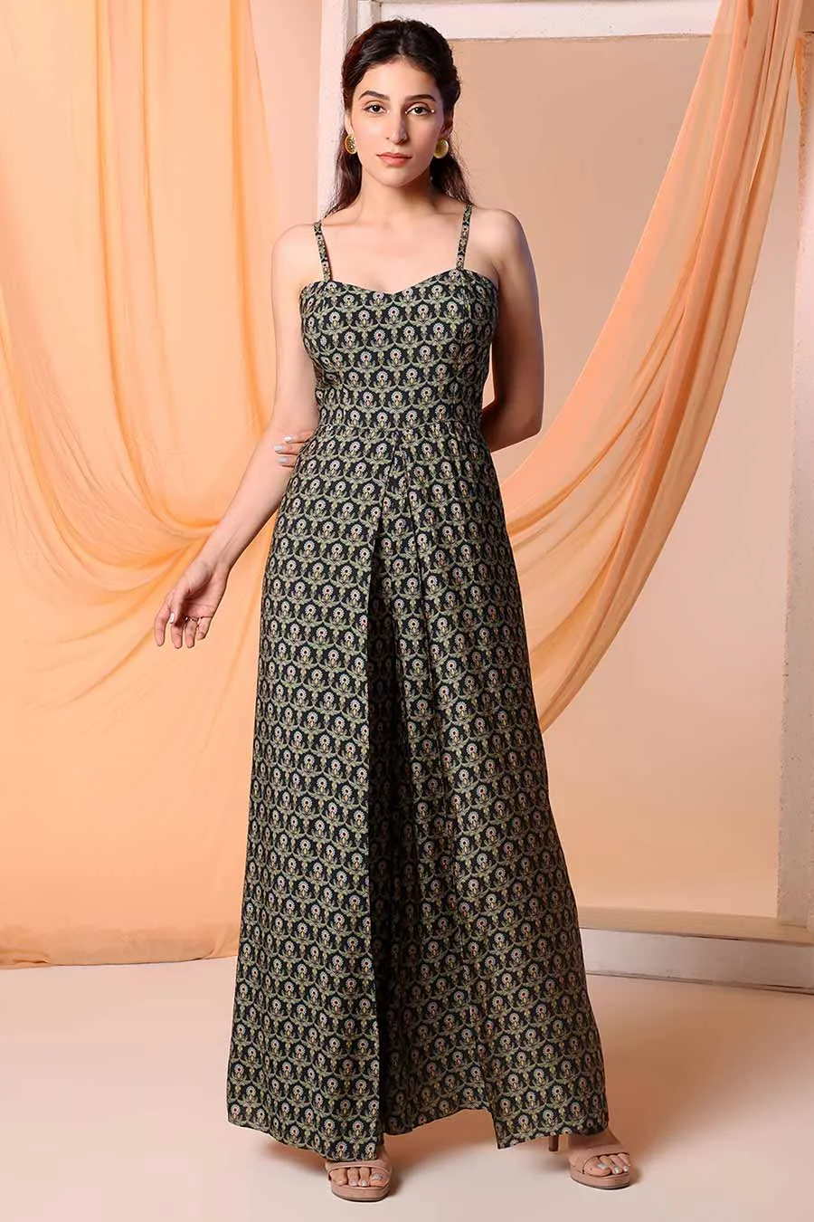 Black Eraya Printed Jumpsuit & Jacket Set