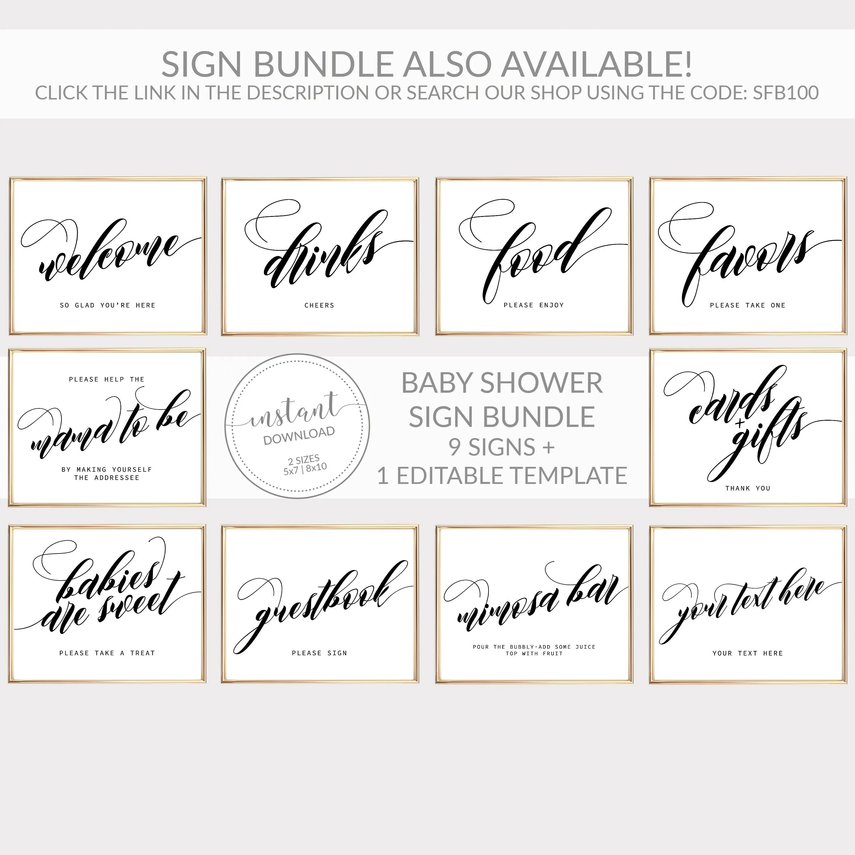 Black Script Baby Shower Welcome Sign Template, Printable Minimalist Large Welcome Sign, INSTANT DOWNLOAD - SFB100