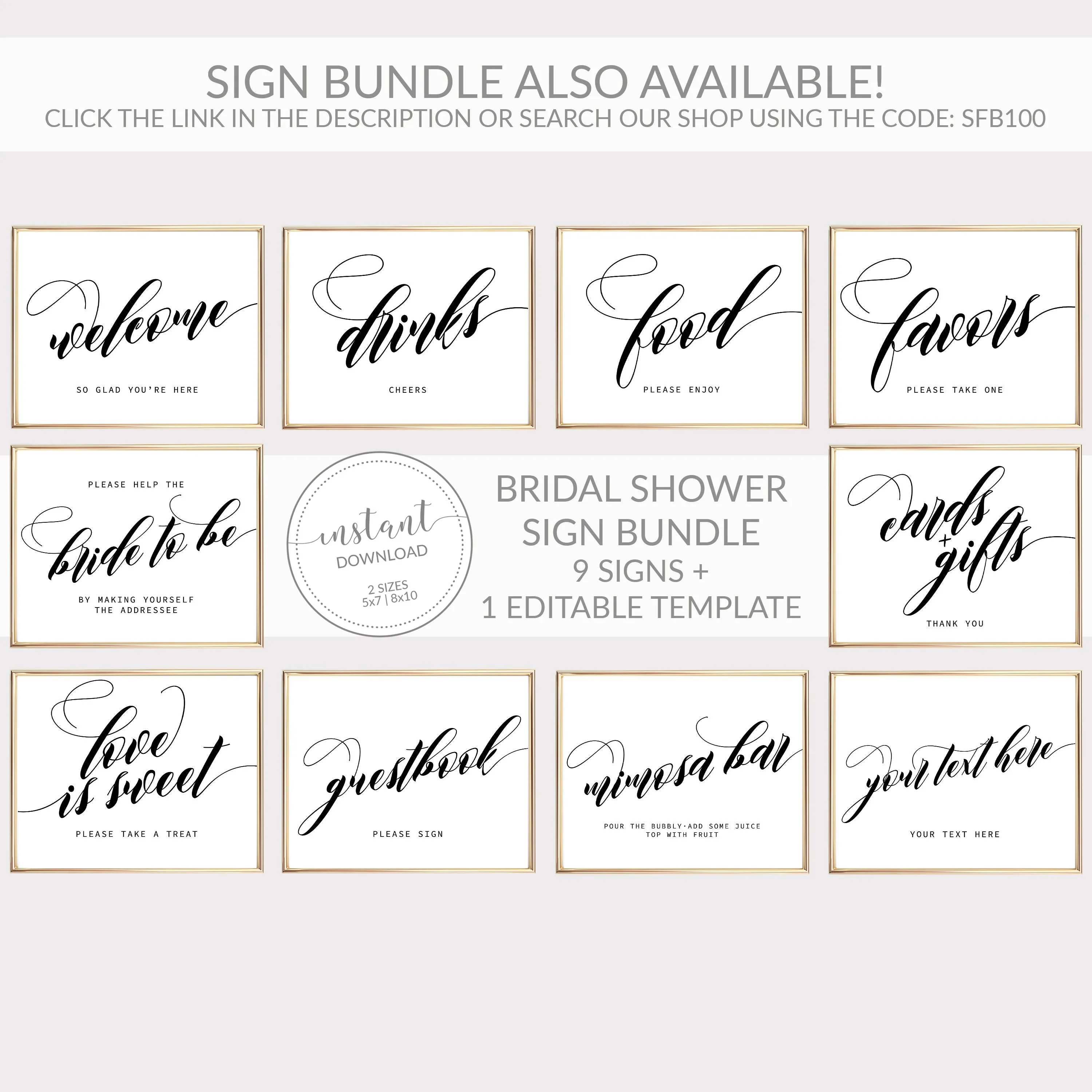 Black Script Bridal Shower Welcome Sign Template, Printable Minimalist Large Welcome Sign, INSTANT DOWNLOAD - SFB100