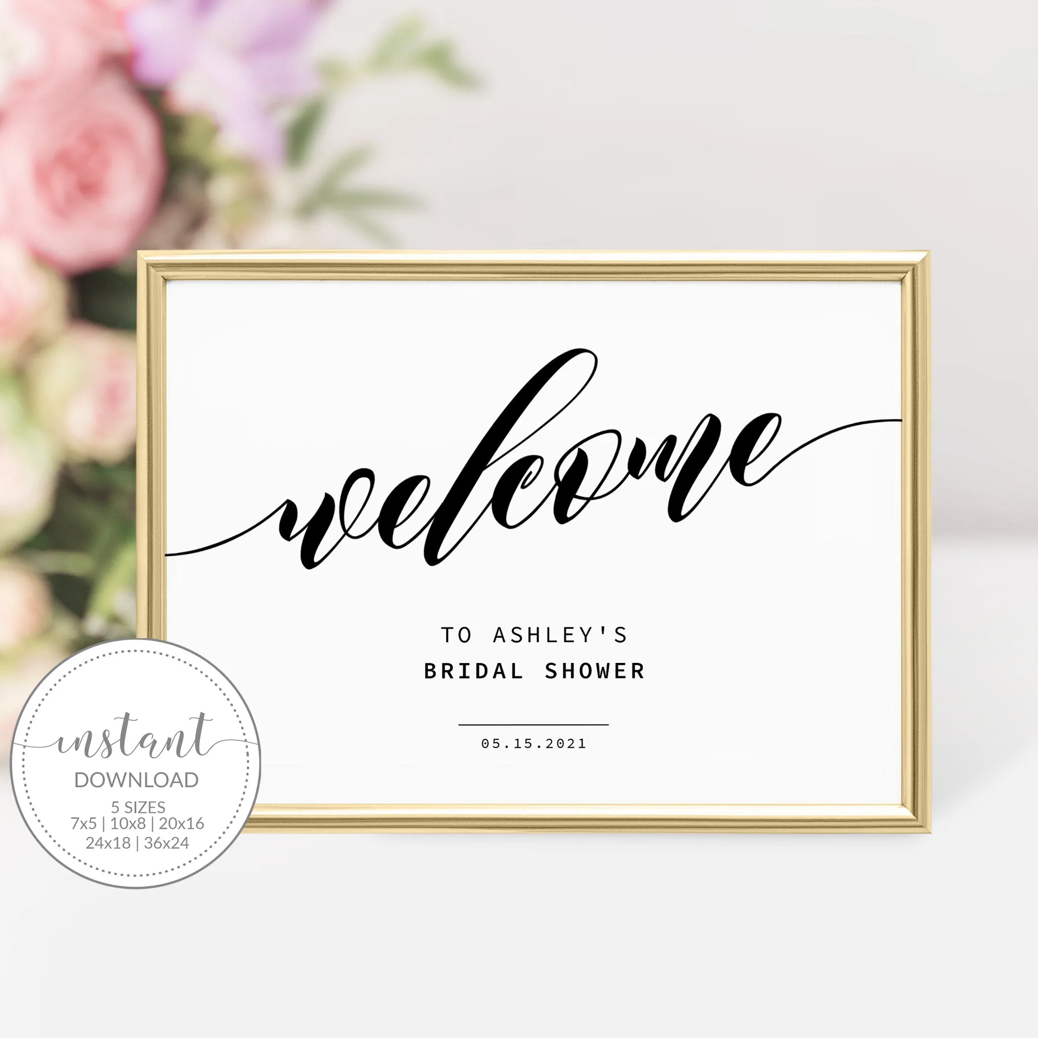 Black Script Bridal Shower Welcome Sign Template, Printable Minimalist Large Welcome Sign, INSTANT DOWNLOAD - SFB100