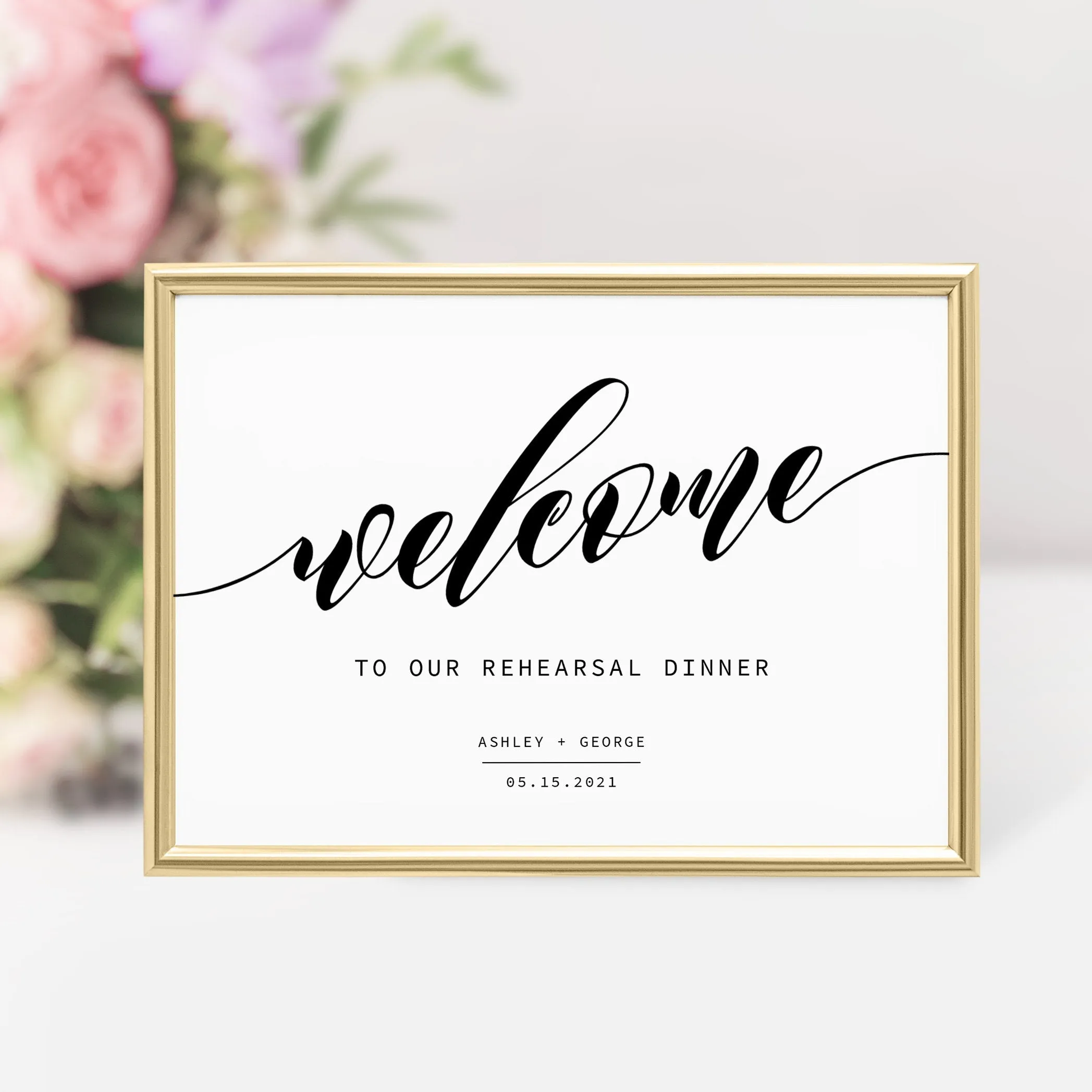 Black Script Wedding Rehearsal Dinner Sign Template, Printable Minimalist Large Welcome Sign, INSTANT DOWNLOAD - SFB100