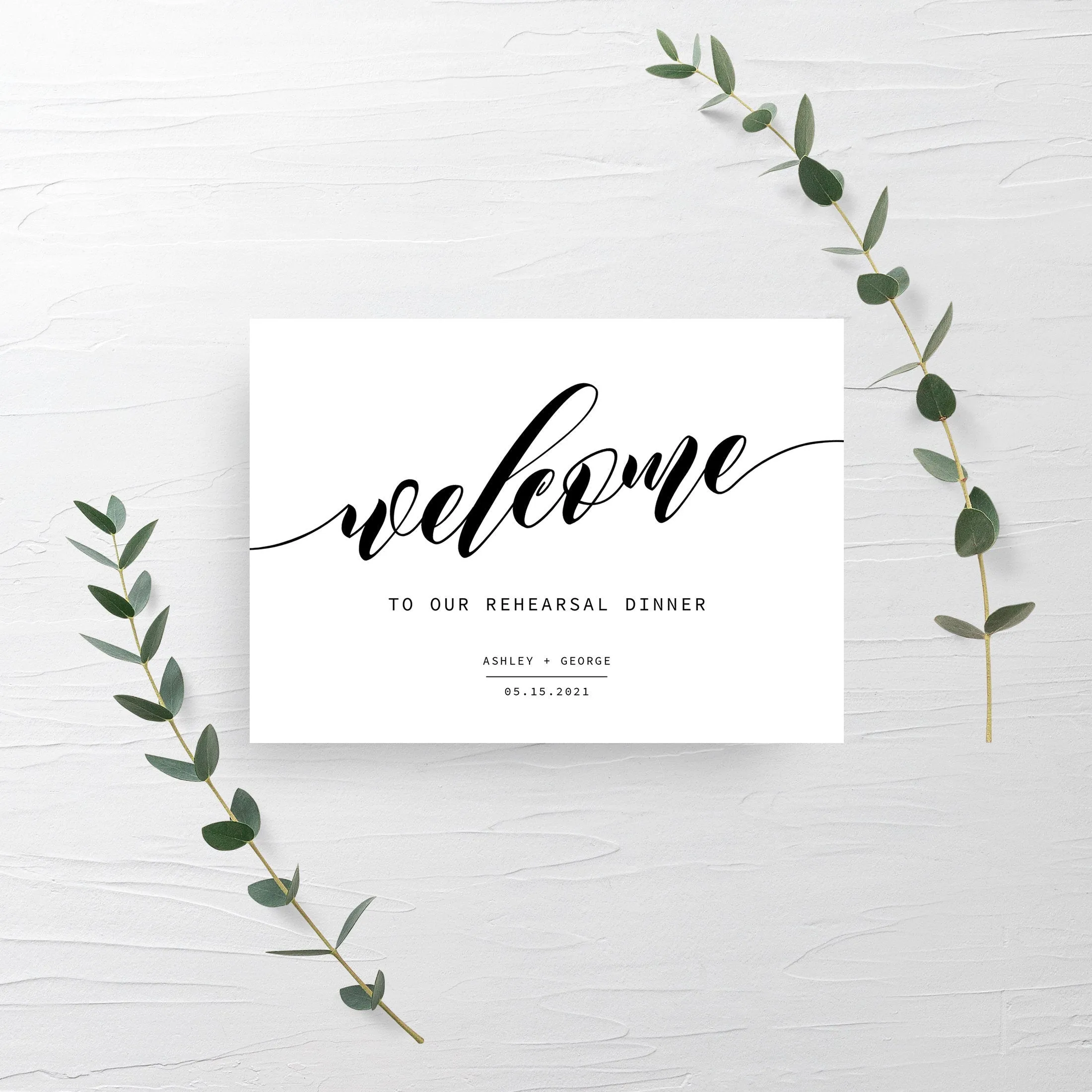 Black Script Wedding Rehearsal Dinner Sign Template, Printable Minimalist Large Welcome Sign, INSTANT DOWNLOAD - SFB100