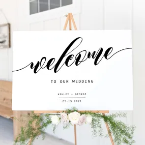 Black Script Wedding Welcome Sign Template, Printable Minimalist Large Welcome Sign, INSTANT DOWNLOAD - SFB100