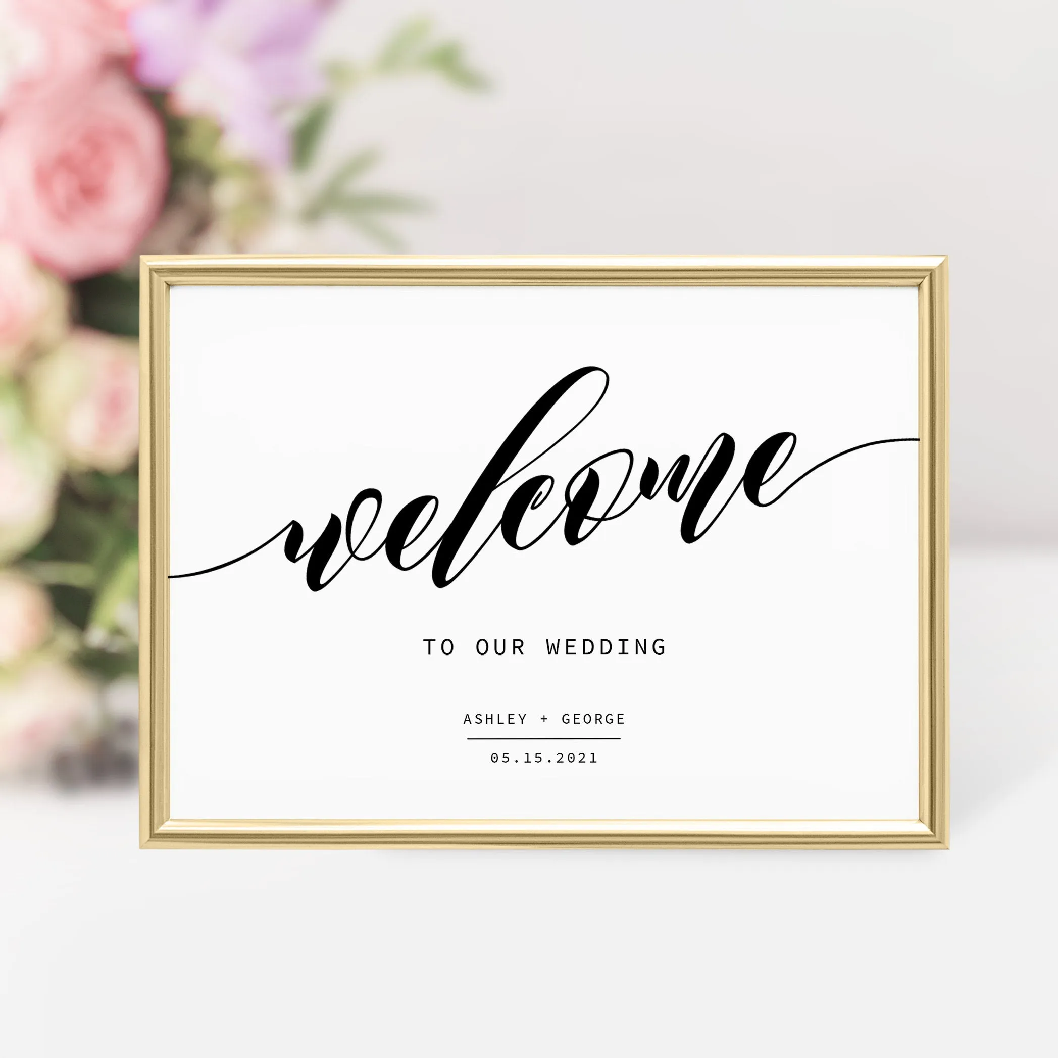 Black Script Wedding Welcome Sign Template, Printable Minimalist Large Welcome Sign, INSTANT DOWNLOAD - SFB100