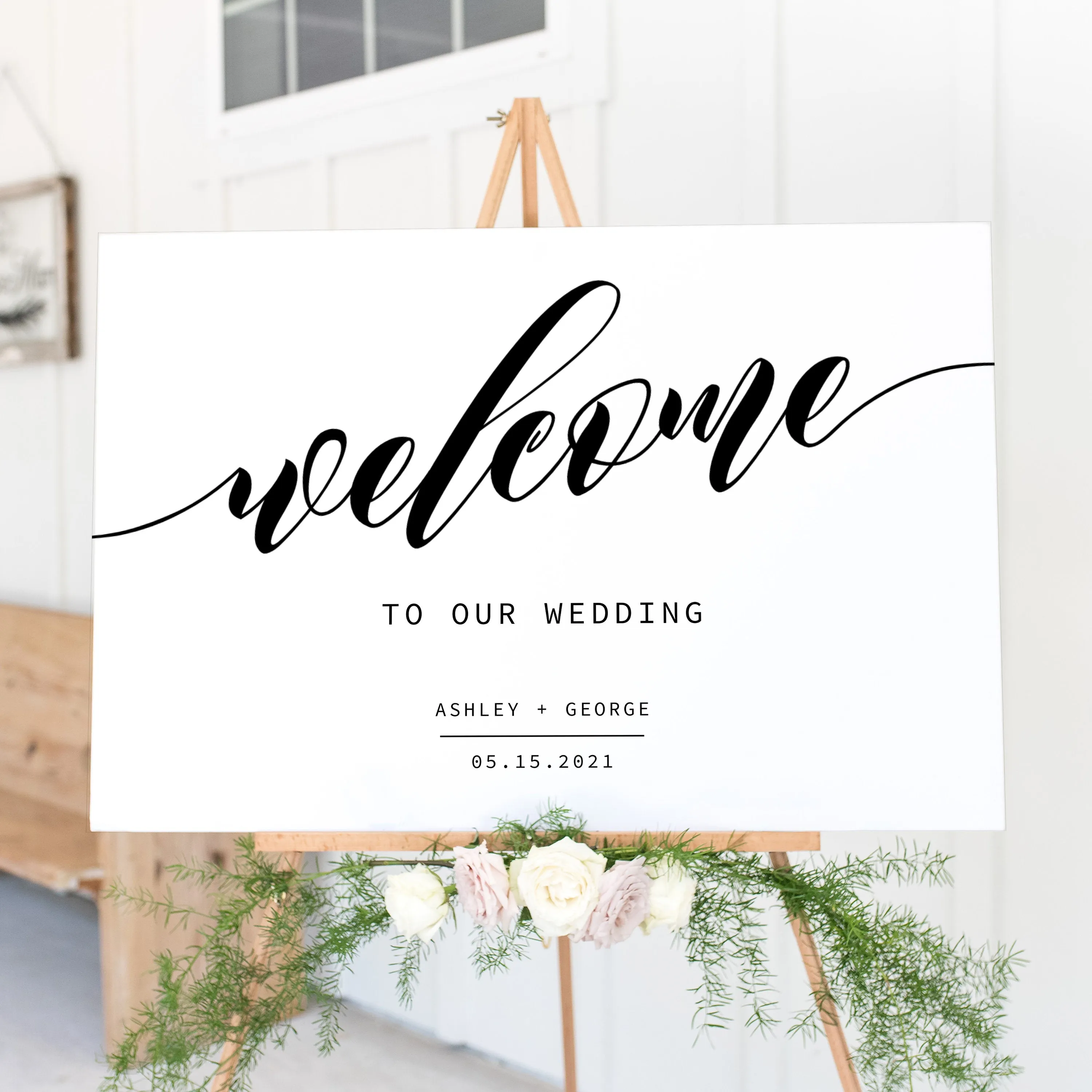Black Script Wedding Welcome Sign Template, Printable Minimalist Large Welcome Sign, INSTANT DOWNLOAD - SFB100