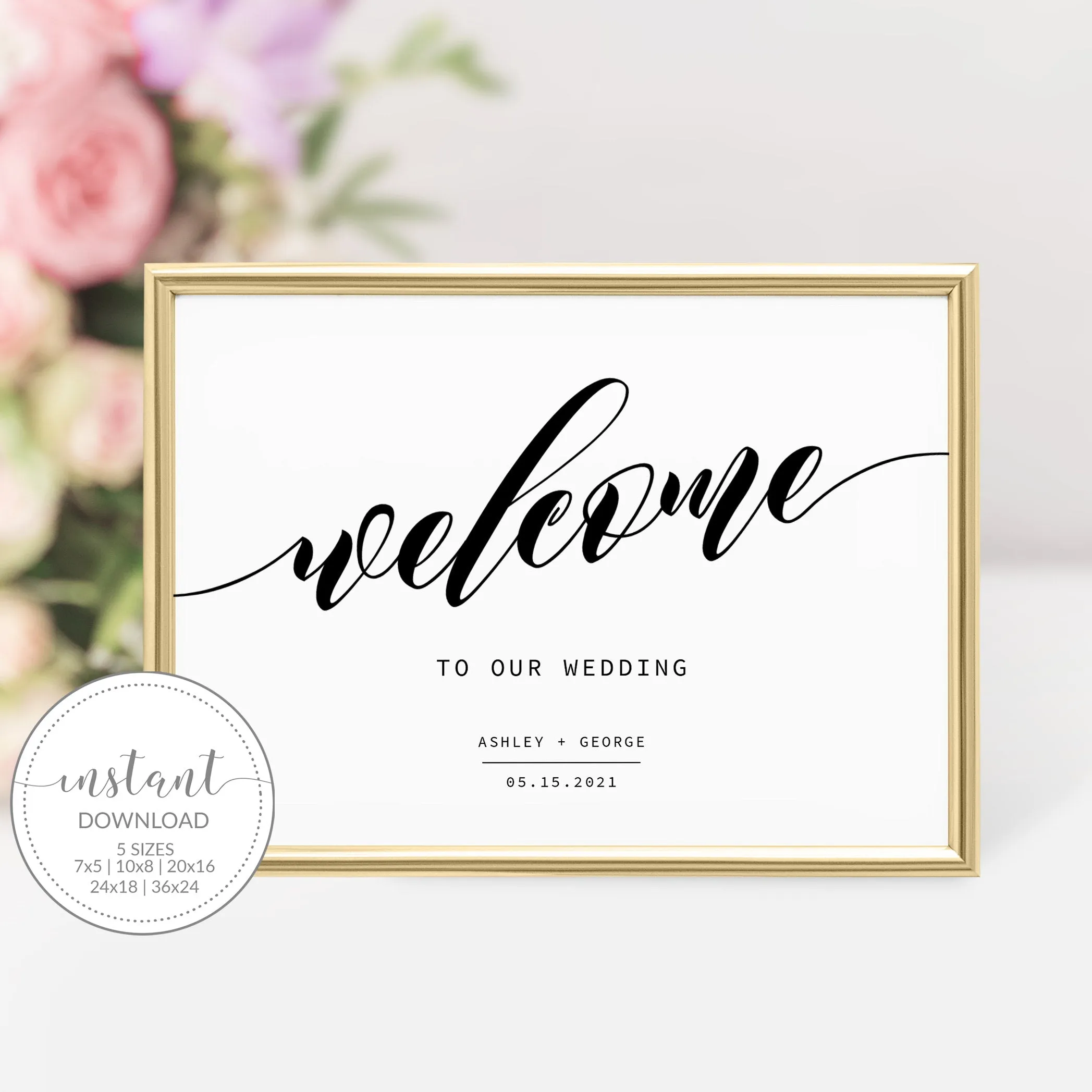 Black Script Wedding Welcome Sign Template, Printable Minimalist Large Welcome Sign, INSTANT DOWNLOAD - SFB100
