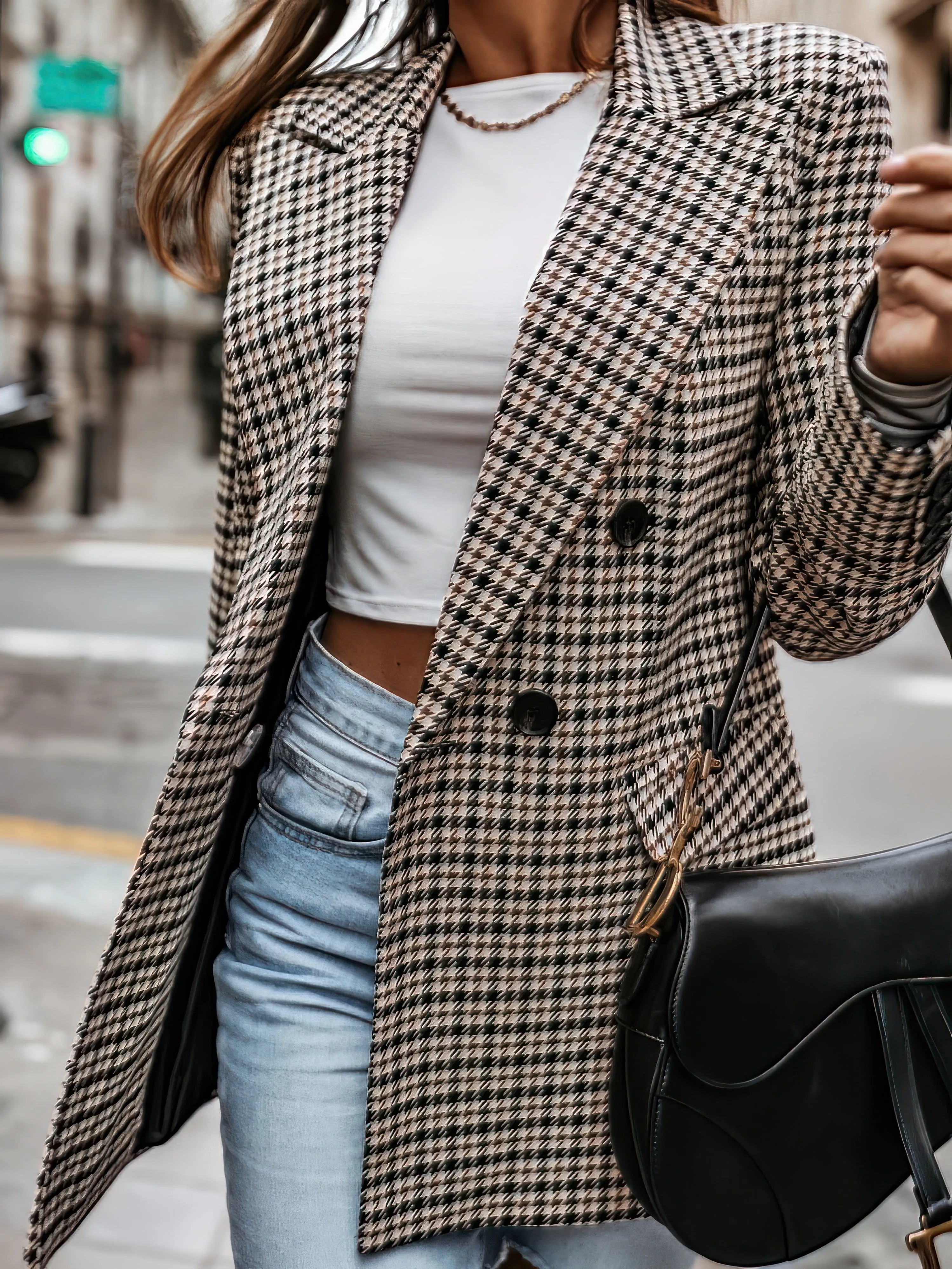 Brown and Black Plaid Blazer