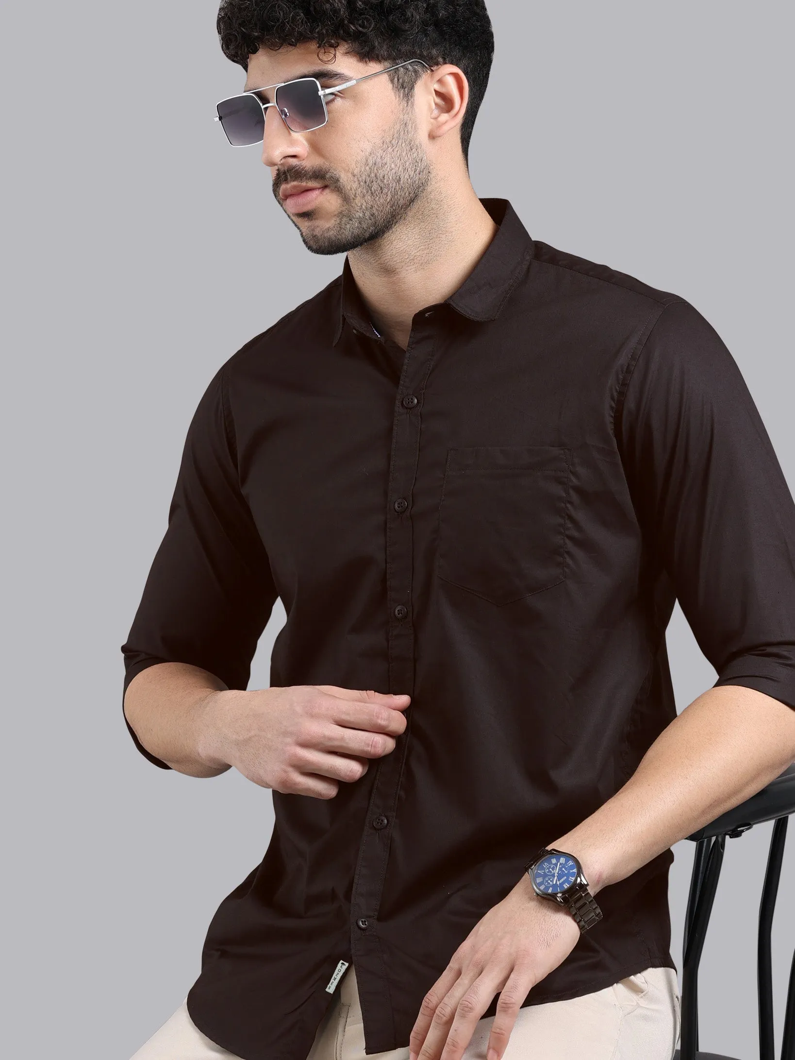 Brown Color Satin Soft Cotton Solid Shirt