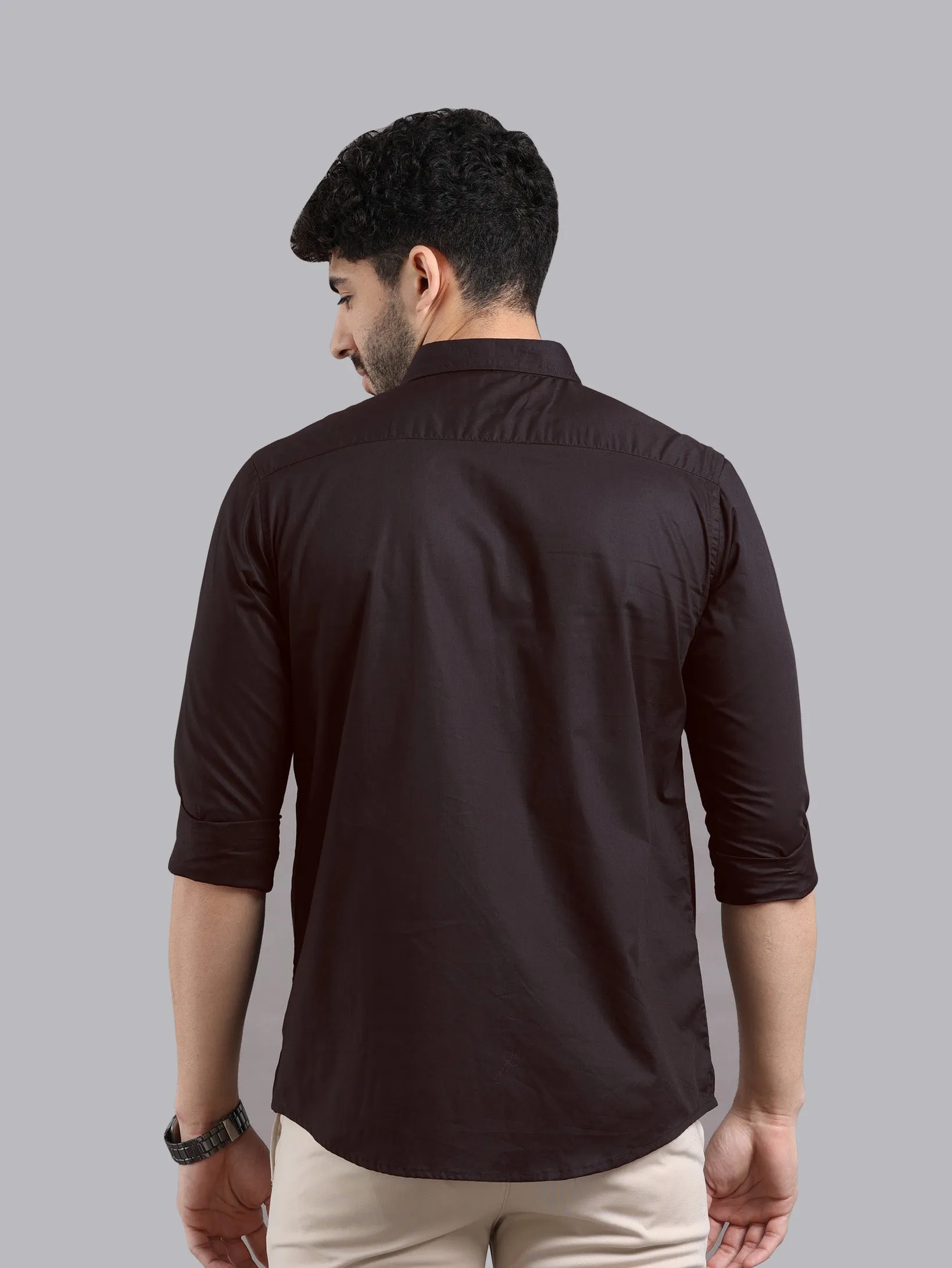 Brown Color Satin Soft Cotton Solid Shirt