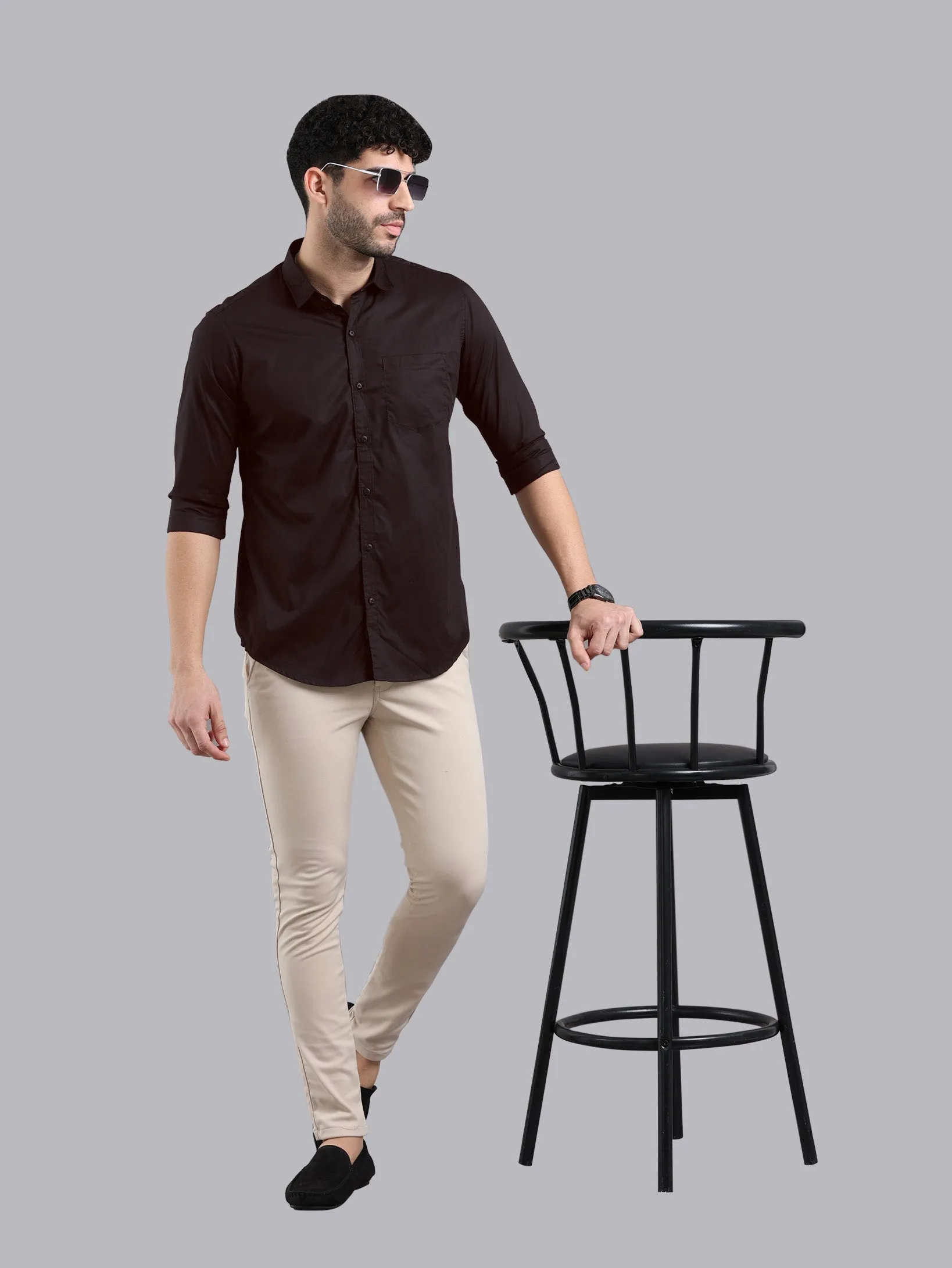 Brown Color Satin Soft Cotton Solid Shirt