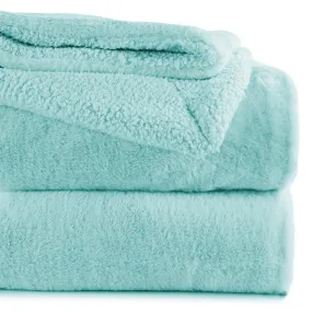 BSB HOME Faux Rabbit Fur with Sherpa Luxurious Soft Fluffy Cozy Fuzzy Warm Reversible Blanket for Double | King Size Bed 500GSM Blanket with Bag Packing - Color- Aqua, 230 x 240 Cm, Weight- 3Kg
