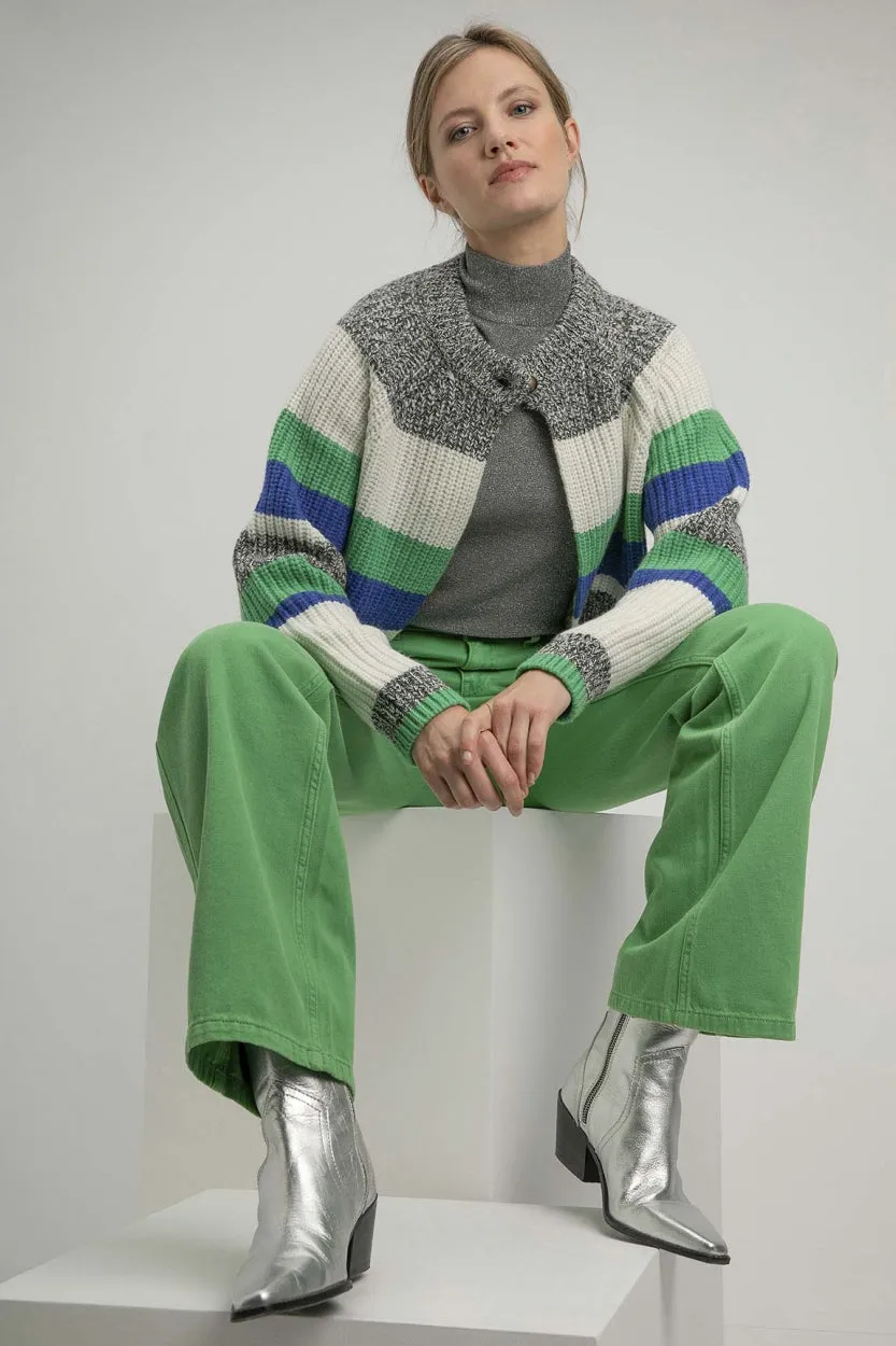 Cardigan Shirley - Parrot Green Stripe