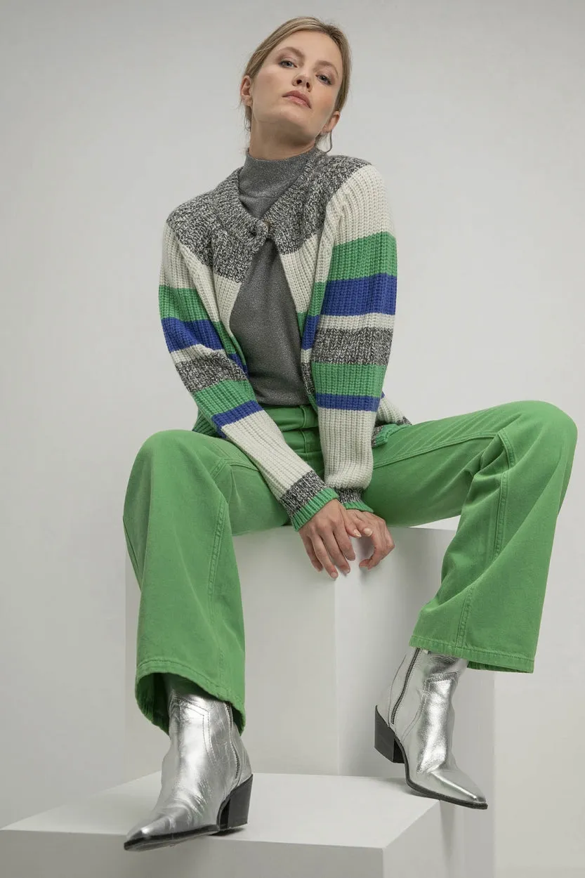 Cardigan Shirley - Parrot Green Stripe