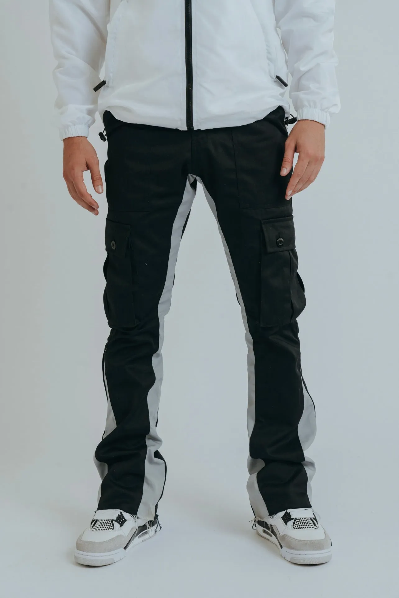 CARGO FLARE TROUSERS - BLACK/GREY