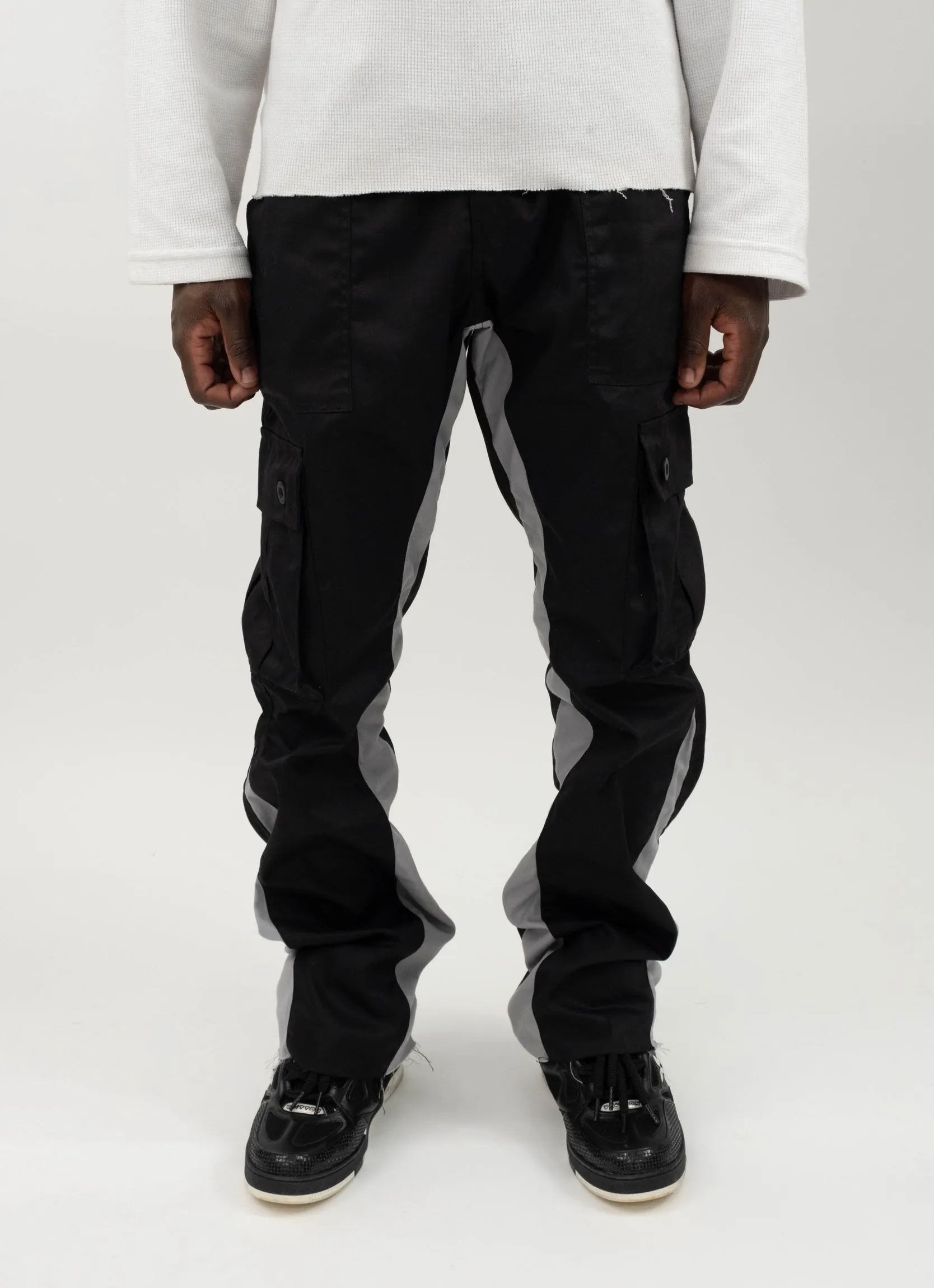 CARGO FLARE TROUSERS - BLACK/GREY