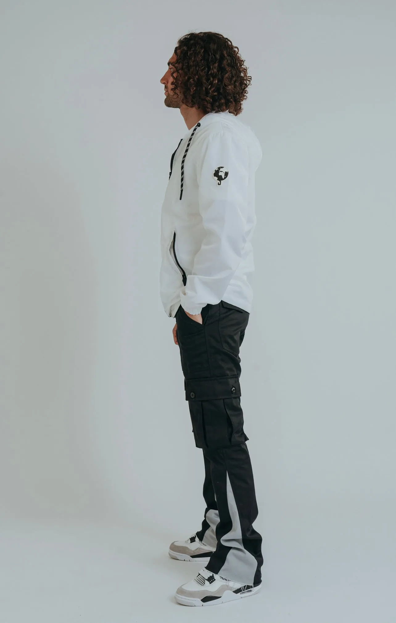 CARGO FLARE TROUSERS - BLACK/GREY