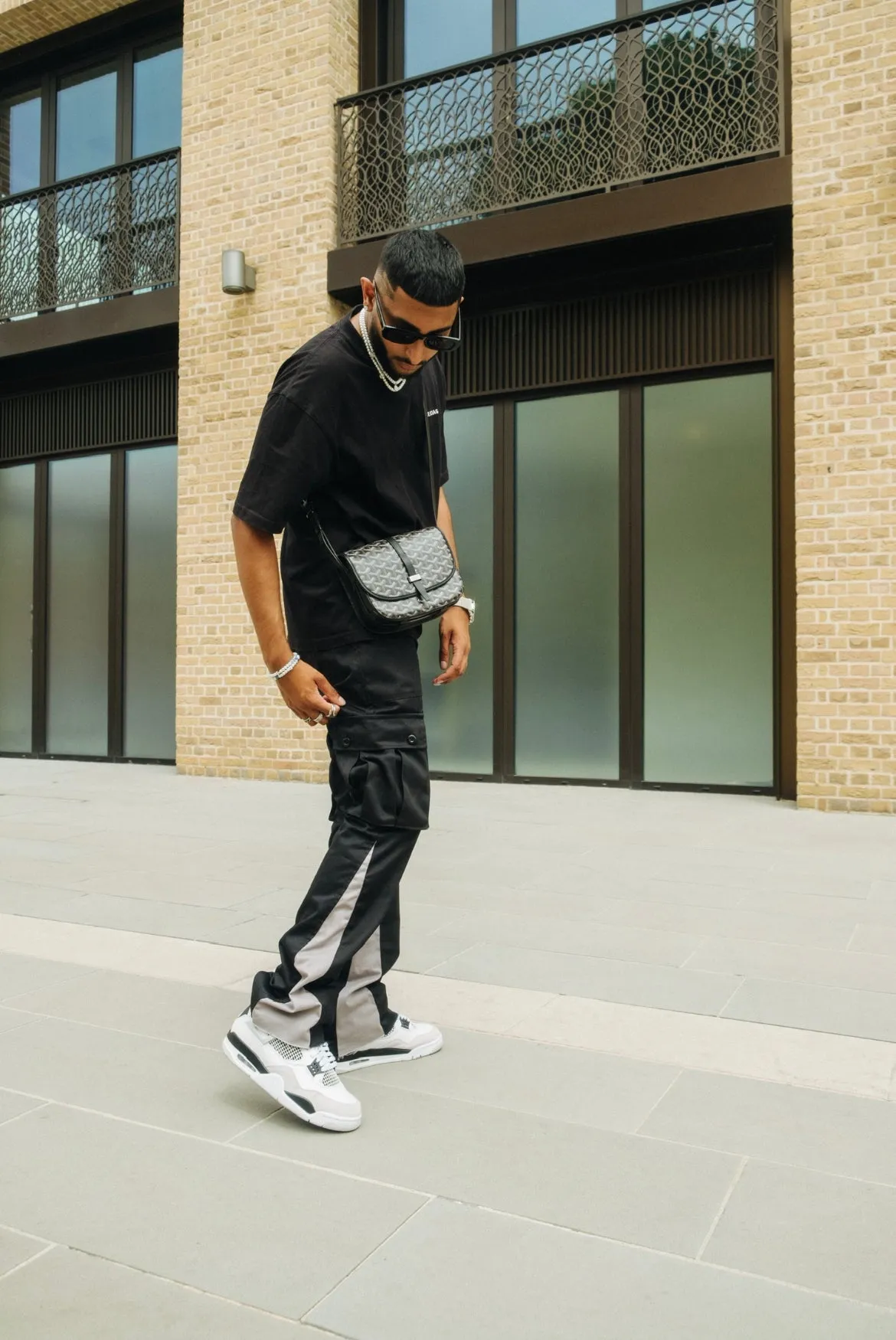 CARGO FLARE TROUSERS - BLACK/GREY