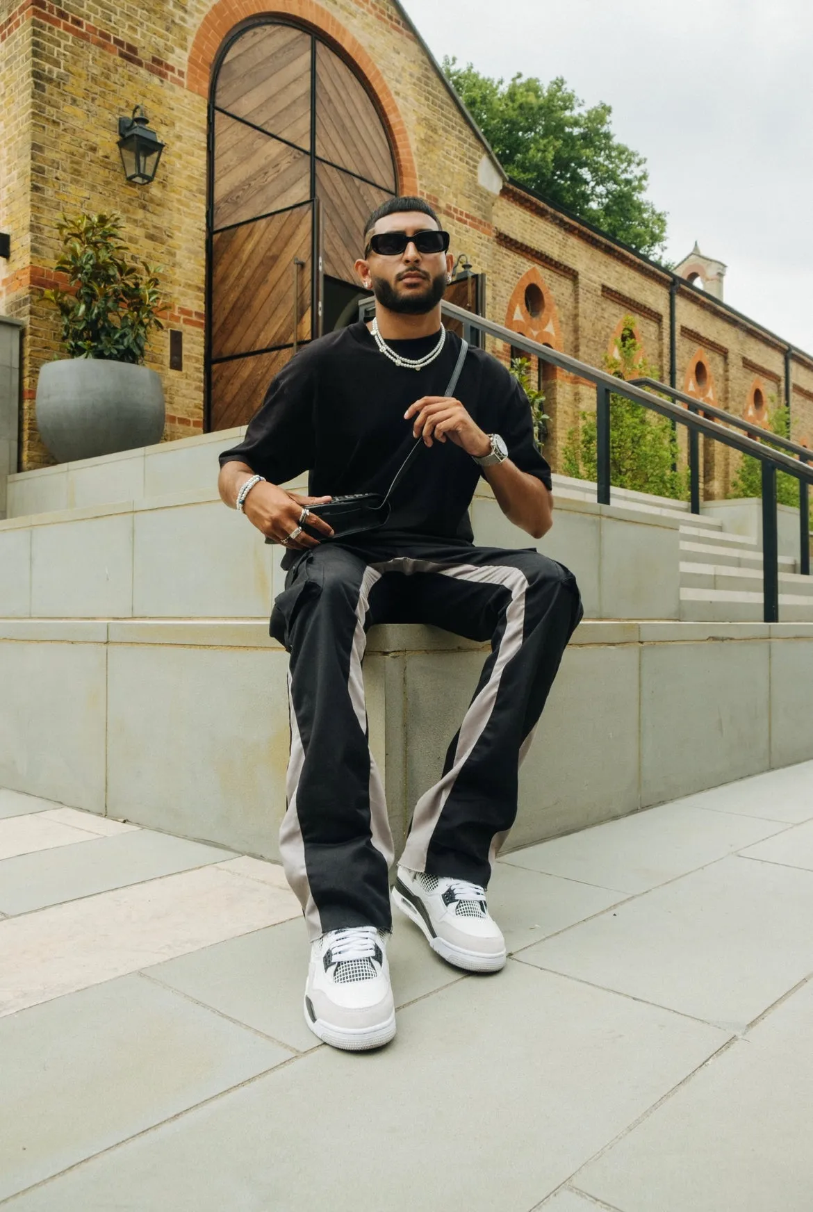 CARGO FLARE TROUSERS - BLACK/GREY