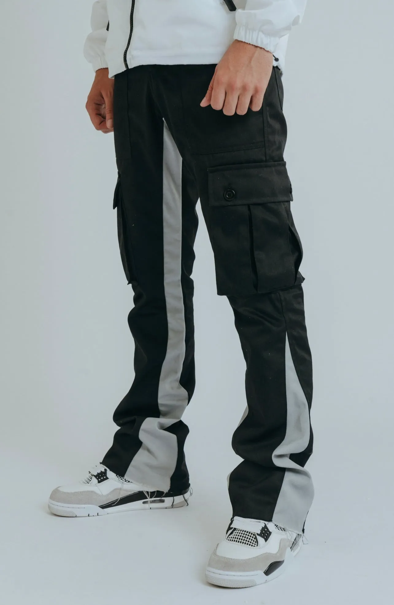 CARGO FLARE TROUSERS - BLACK/GREY