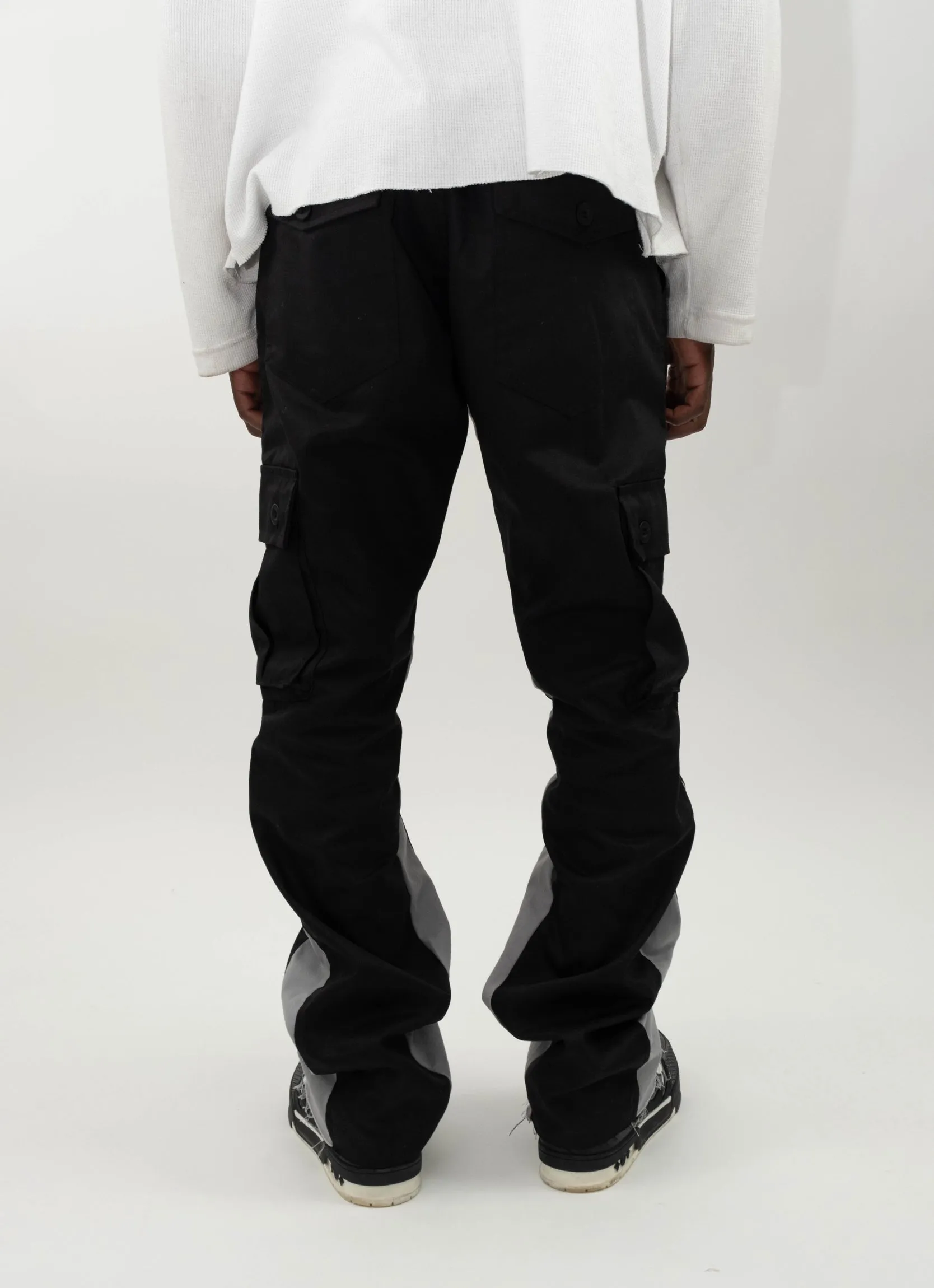 CARGO FLARE TROUSERS - BLACK/GREY