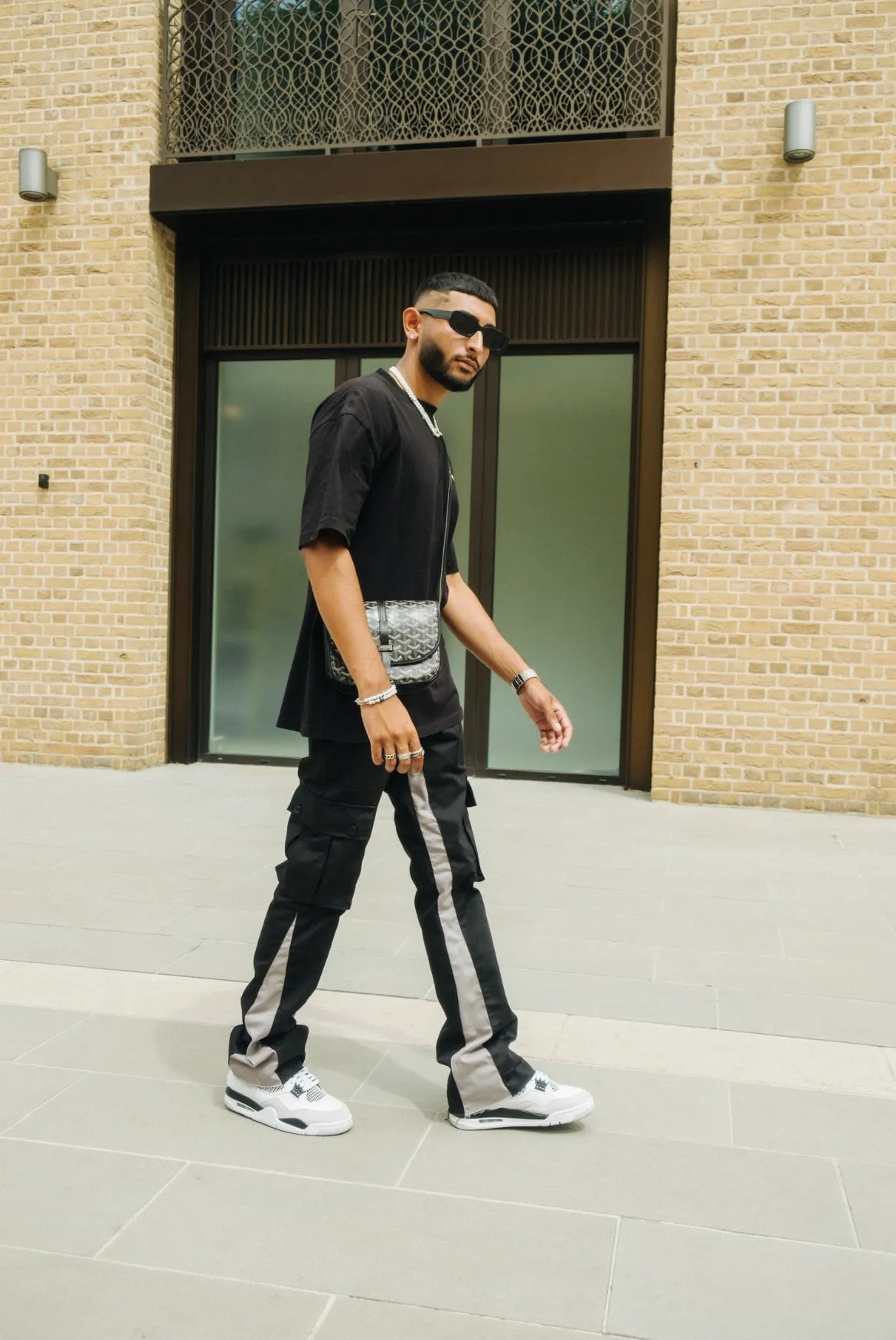 CARGO FLARE TROUSERS - BLACK/GREY