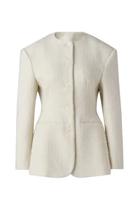 Carol Fitted Round Neck Blazer - Vanilla