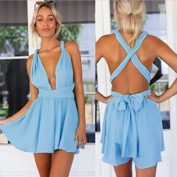 Casual Back Cross Strap V Neck Backless Chiffon Jumpsuit