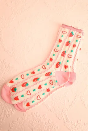 Cesia Ivory | Strawberry Print Socks