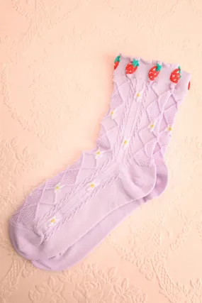 Cesia Lilac | Floral Strawberry Print Socks