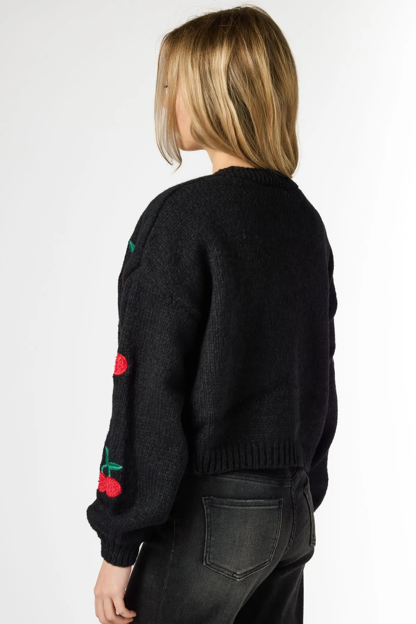 Cherry Embroidered Open Cardigan