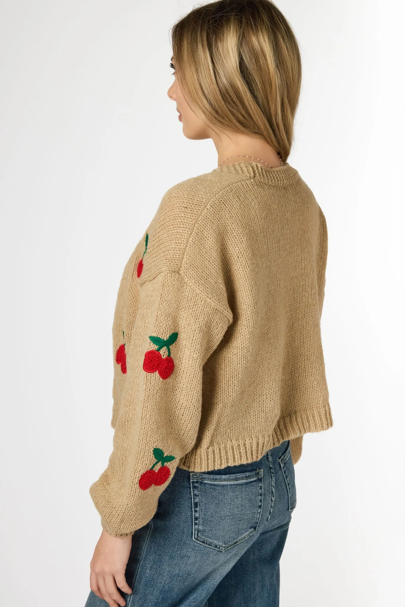 Cherry Embroidered Open Cardigan