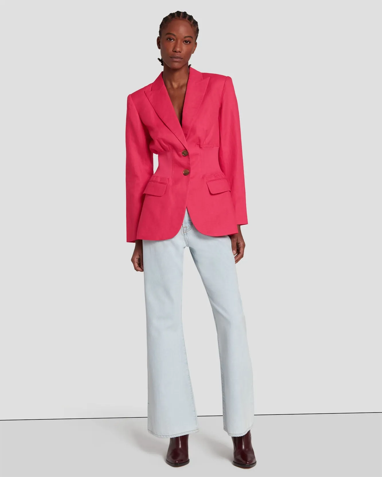 Cinched Waist Linen Blazer in Geranium