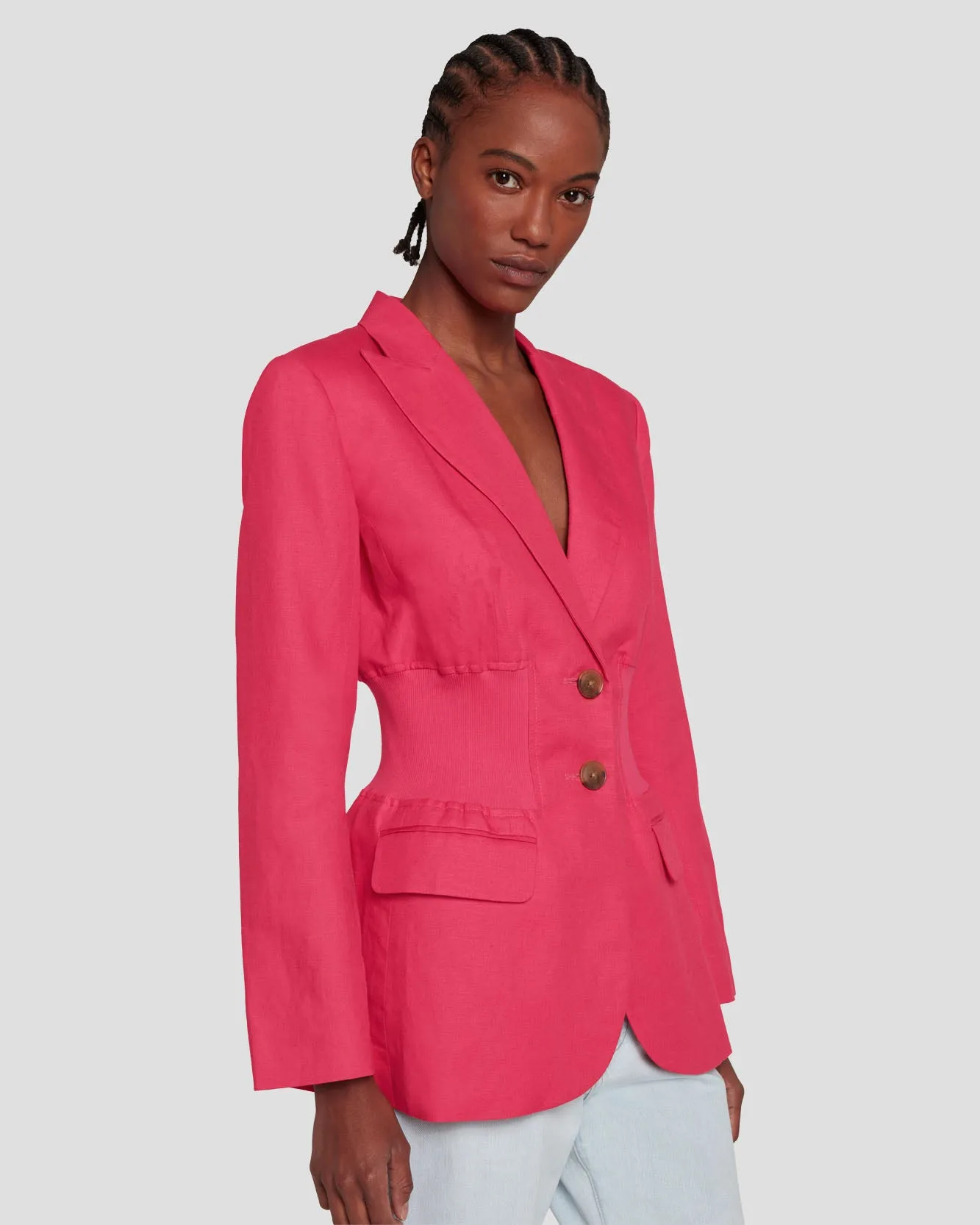 Cinched Waist Linen Blazer in Geranium