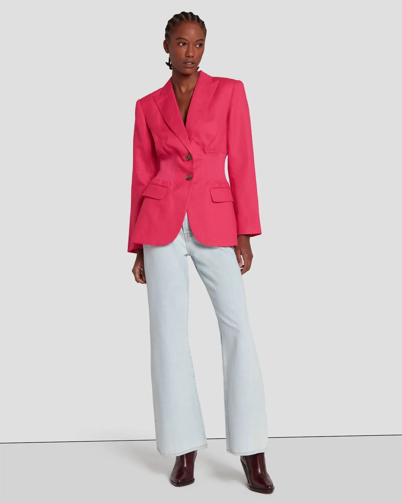 Cinched Waist Linen Blazer in Geranium