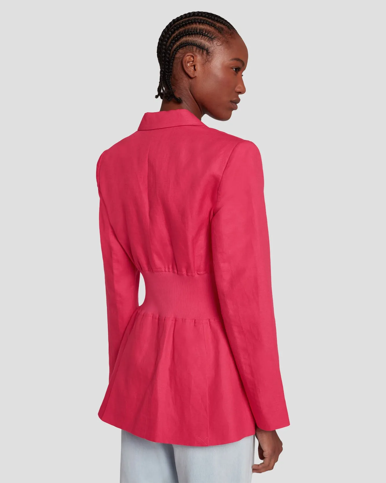 Cinched Waist Linen Blazer in Geranium