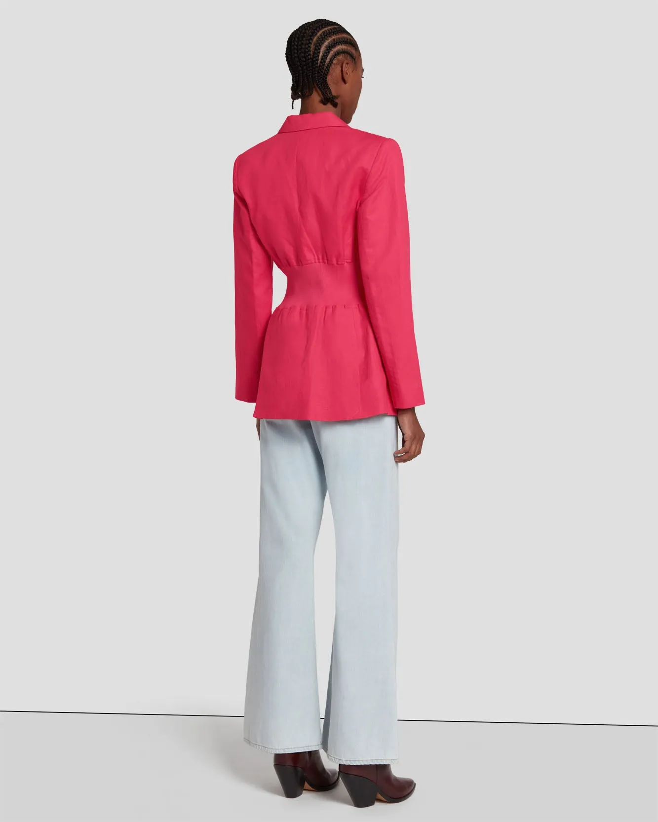 Cinched Waist Linen Blazer in Geranium