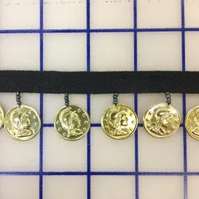 Coin Trim - Half-inch Coins on Twill Tape Black