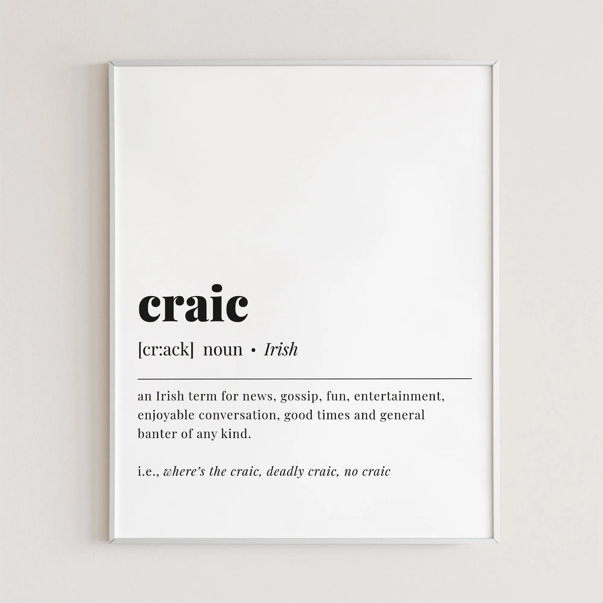 Craic Irish Definition Print Instant Download
