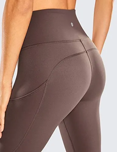CRZ YOGA Women's Naked Feeling Workout Leggings 25 Inches - High Waisted Yoga Pants with Side Pockets Purple Taupe