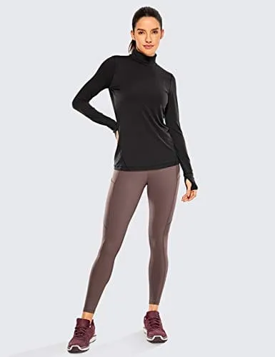 CRZ YOGA Women's Naked Feeling Workout Leggings 25 Inches - High Waisted Yoga Pants with Side Pockets Purple Taupe