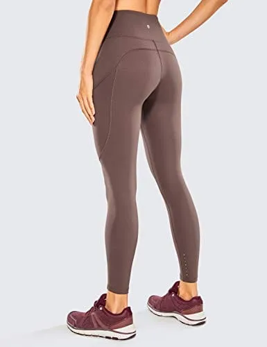 CRZ YOGA Women's Naked Feeling Workout Leggings 25 Inches - High Waisted Yoga Pants with Side Pockets Purple Taupe