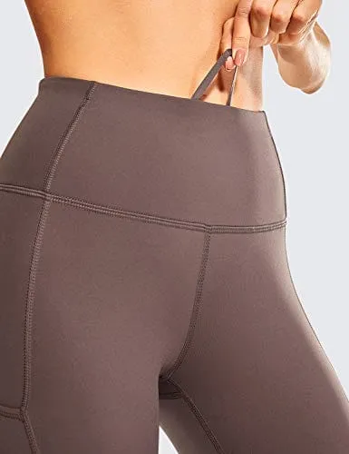 CRZ YOGA Women's Naked Feeling Workout Leggings 25 Inches - High Waisted Yoga Pants with Side Pockets Purple Taupe