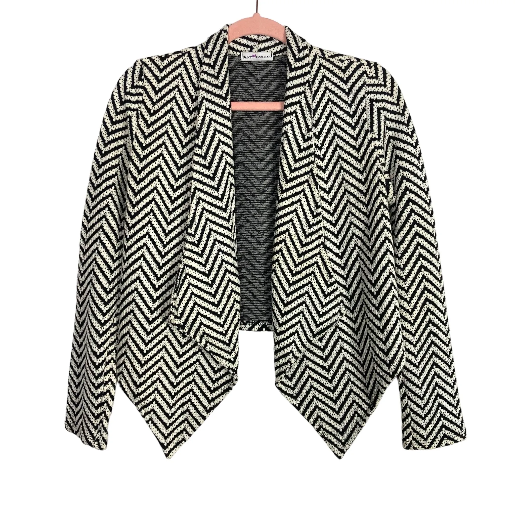 Dainty Hooligan Black and White Chevron Waterfall Front Cardigan- Size S