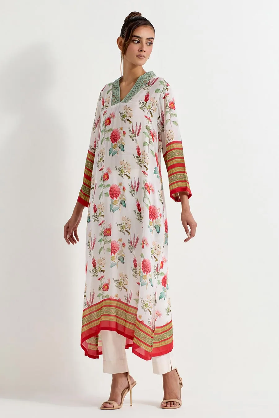 Daisy Printed Silk Lattice Kurta & Pant Set