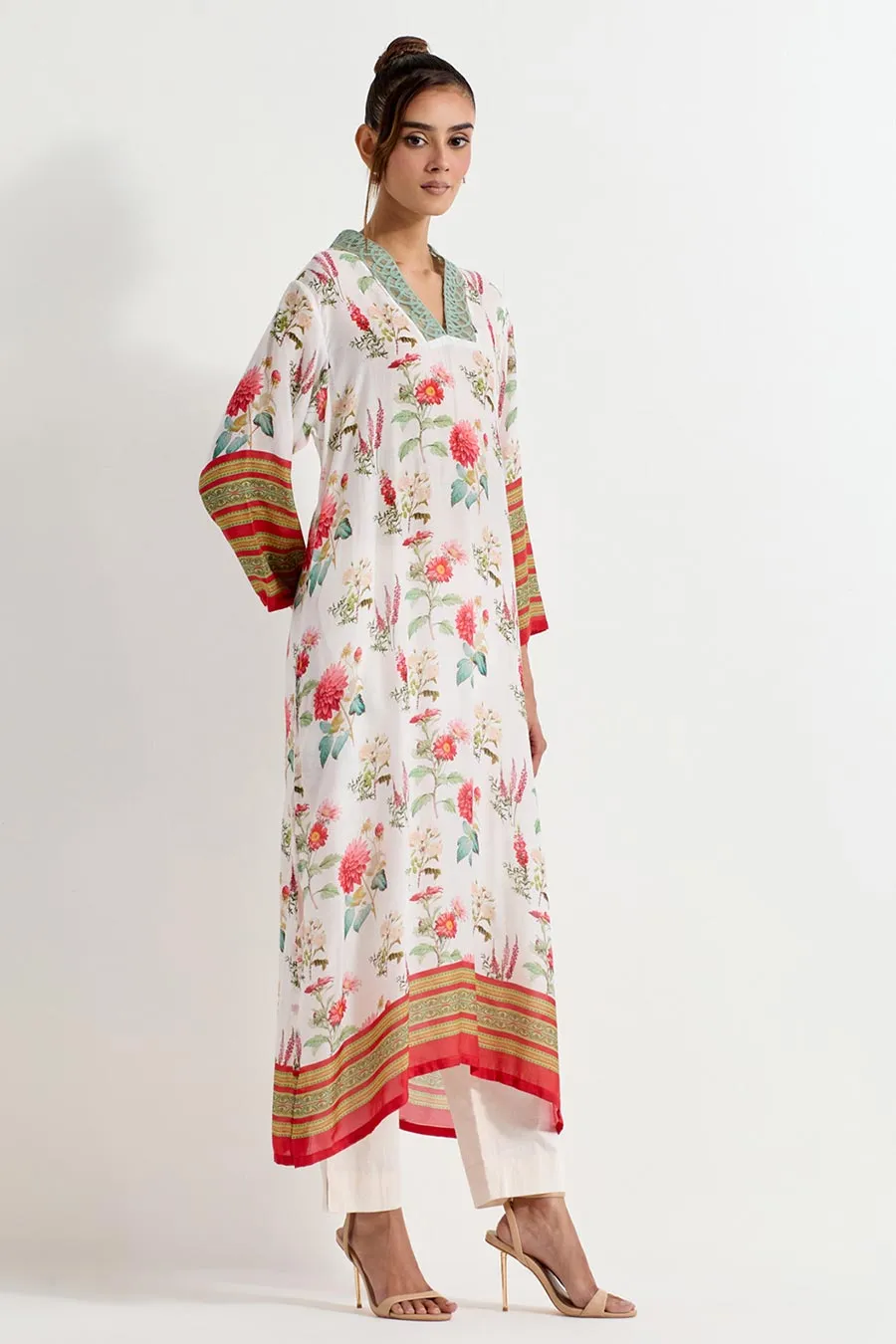 Daisy Printed Silk Lattice Kurta & Pant Set