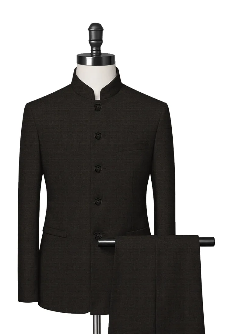 Dark Olive Green Mandarin Collar Suit
