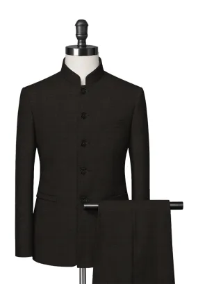 Dark Olive Green Mandarin Collar Suit